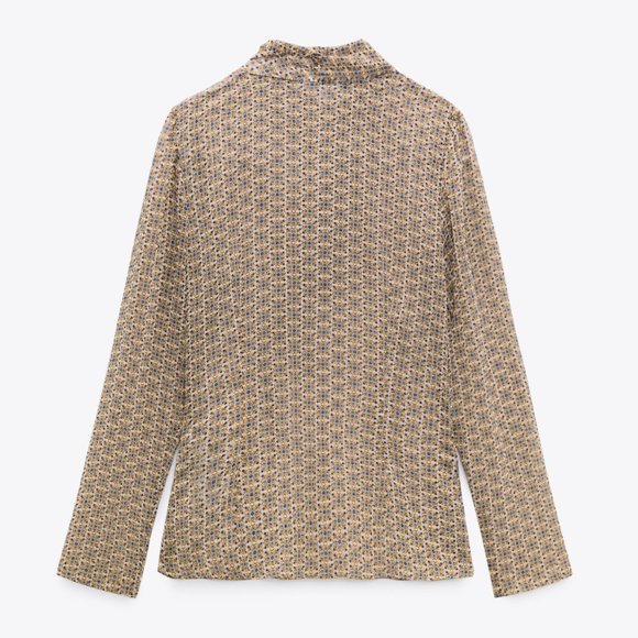 ZARA FLOWER PRINT CHIFFON BOW TIE NECK LONG SLEEVE BLOUSE - Picture 7 of 7